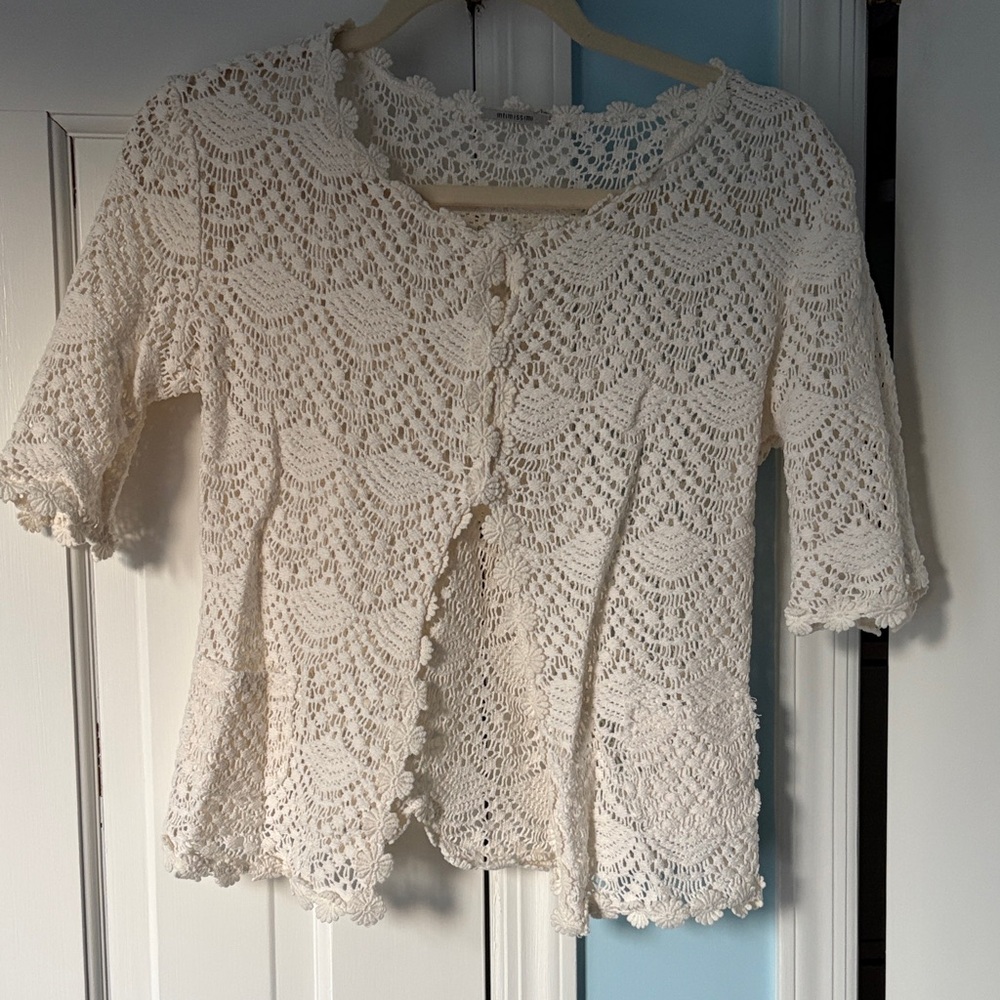 intimissimi Cream Crochet Lace Button-Front Top